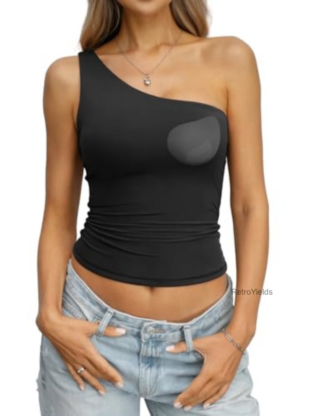 Padded Crop Tank Top Double Lined One Shoulder Sleeveless Summer
